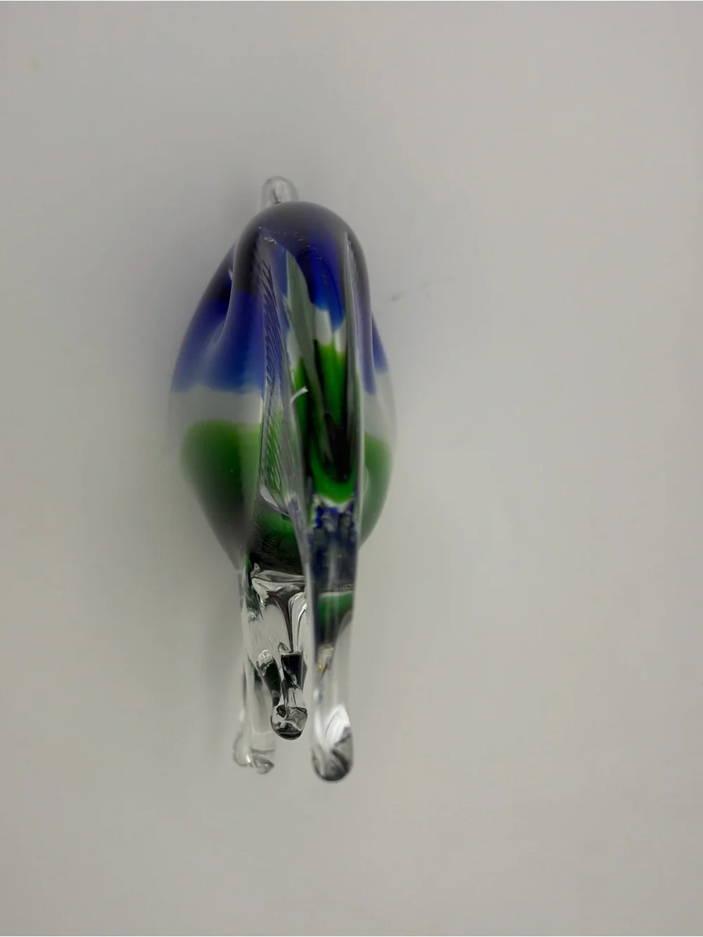 Pair Hand Blown Art Glass Angelfish Figurines Red Blue Green Clear Unsigned